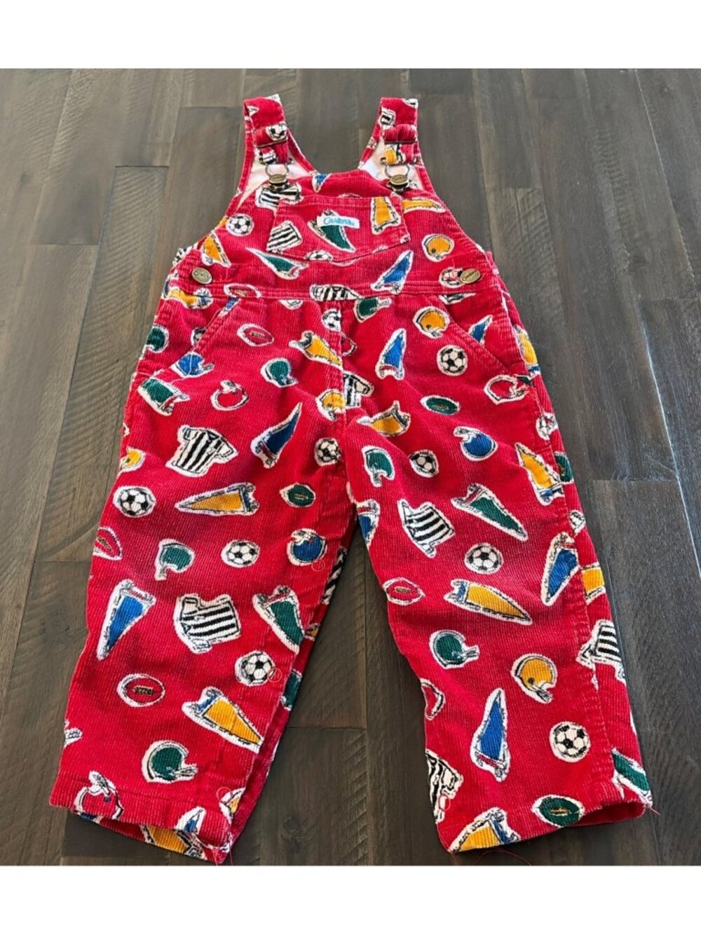 Vintage 90s Carters Sports Soccer Football Corduroy Red Overalls 18months